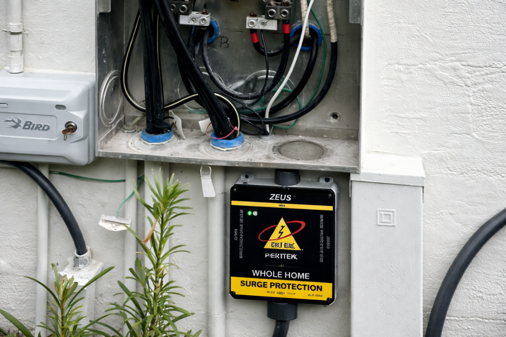 ChatGPT Image Mar 2 2026 06 22 23 PM Whole Home Surge Protection Protect your entire home from damaging power surges with professional whole home surge protection by Lighthouse Energy in West Palm Beach. Safeguard appliances, electronics, and electrical systems with reliable, code-compliant installation.