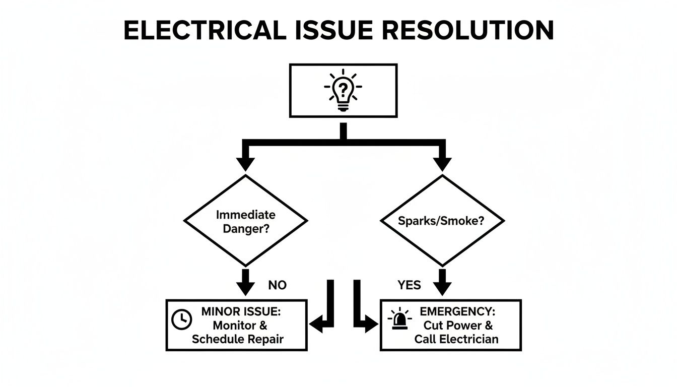 A flowchart detailing the steps to resolve an electrical issue, from minor to emergency.