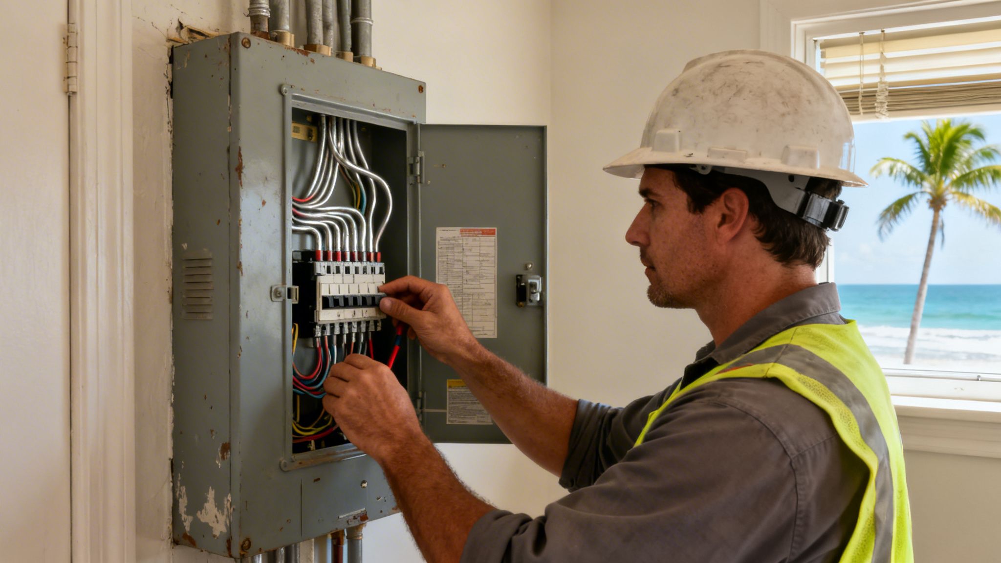 electricians in boca raton fl electrician Hiring Electricians in Boca Raton FL a Homeowner's Guide While you're on the DBPR site, you'll probably notice two different types of licenses for electricians in Boca Raton FL: "certified" and "registered." It's helpful to know what each one means. An electrician wearing a hard hat and safety vest works on an open electrical panel indoors.