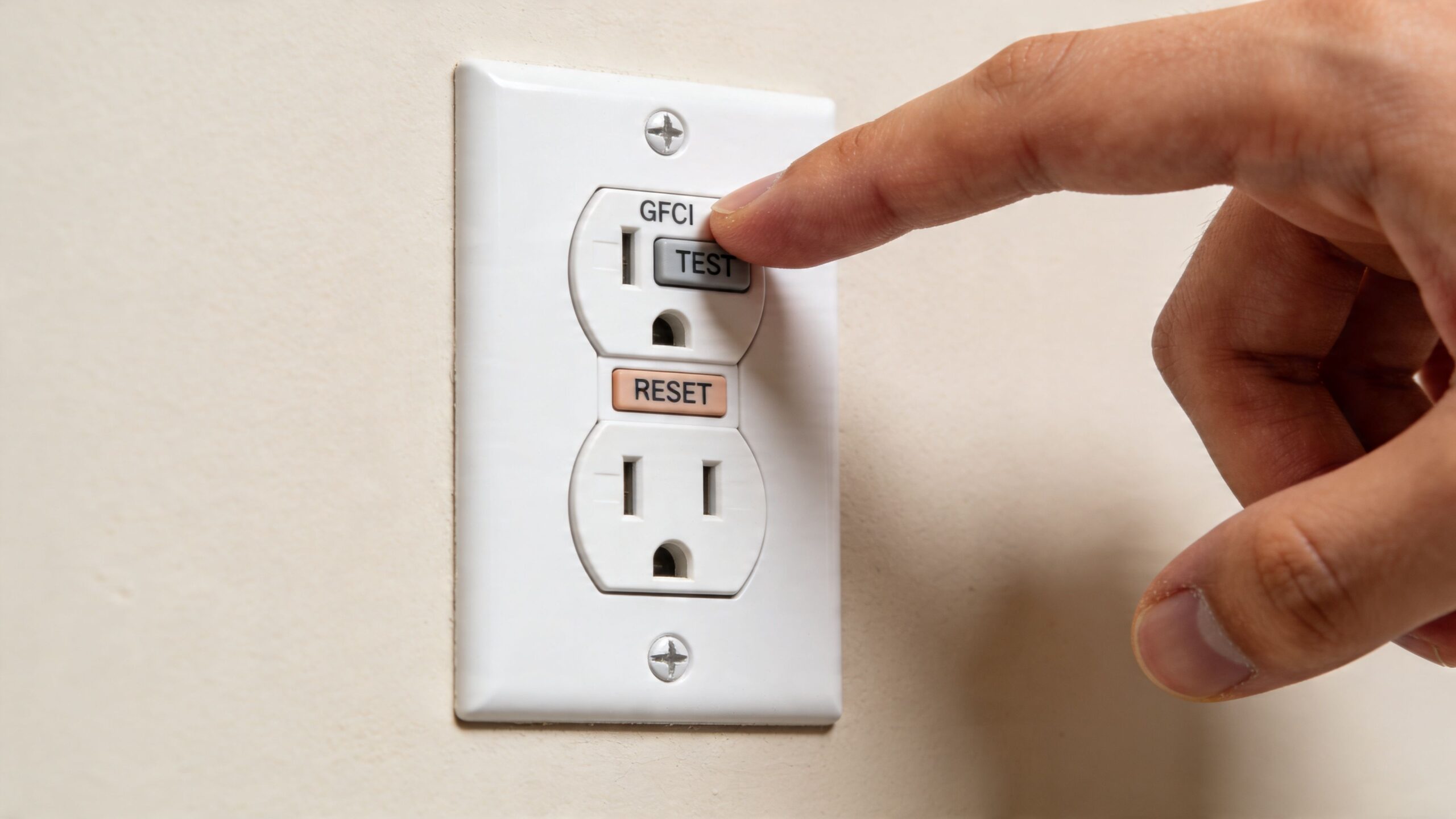 what is a ground fault circuit interrupter gfci outlet scaled What Is a Ground Fault Circuit Interrupter? A Guide The most common homeowner complaint isn’t “What is a ground fault circuit interrupter?” It’s “Why does this thing keep tripping?” A person's finger pressing the test button on a GFCI electrical wall outlet in a home.