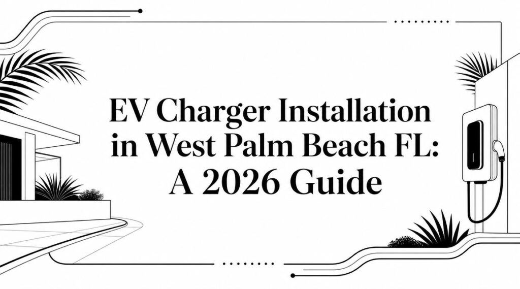 image EV Charger Installation in West Palm Beach FL: A 2026 Guide EV charger installation in West Palm Beach FL isn't just about mounting a box on the garage wall. Key considerations include electrical capacity, permit compliance, charger placement, and making sure the equipment will keep working in a South Florida environment. If the installation is rushed, or worse, treated like a DIY appliance hookup, the weak point usually isn't the charger. It's the panel, the wiring, or the approval process that got skipped.