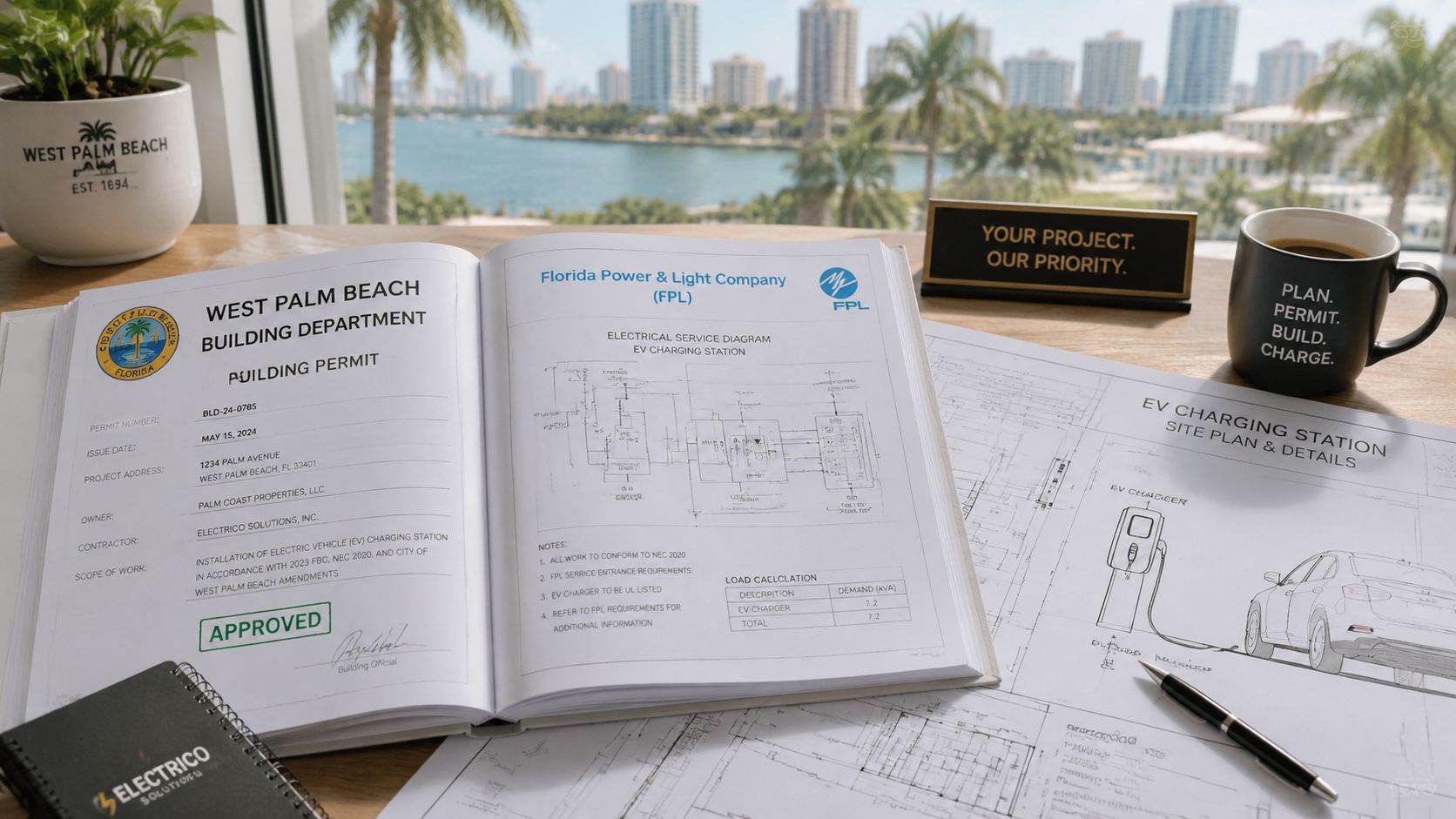 commercial ev charger installation in west palm beach fl building permit Commercial EV Charger Installation in West Palm Beach FL That's the main issue with commercial EV charger installation in West Palm Beach FL. The charger itself usually isn't the hardest part. The hard part is figuring out whether the site can support it, whether the utility will require changes, how the permit package needs to be built, and how to keep operating costs from creeping up after the ribbon cutting. A professional building permit for an electric vehicle charging station installation in West Palm Beach, Florida.