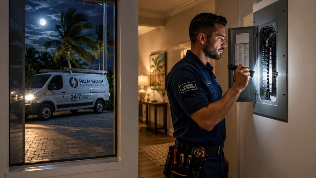 24 hour emergency electrician palm beach county professional electrician 24 Hour Emergency Electrician Palm Beach County It's late, the house is dim, and something doesn't feel right. Maybe half the lights are out, the panel is buzzing, an outlet smells hot, or the air conditioner quit during a humid Palm Beach County night. In that moment, you don't need marketing language. You need a calm answer, a safe next step, and a clear way to tell whether this is your electrician's problem or your utility's. 24 hour emergency electrician palm beach county professional electrician 24 Hour Emergency Electrician Palm Beach County It's late, the house is dim, and something doesn't feel right. Maybe half the lights are out, the panel is buzzing, an outlet smells hot, or the air conditioner quit during a humid Palm Beach County night. In that moment, you don't need marketing language. You need a calm answer, a safe next step, and a clear way to tell whether this is your electrician's problem or your utility's.