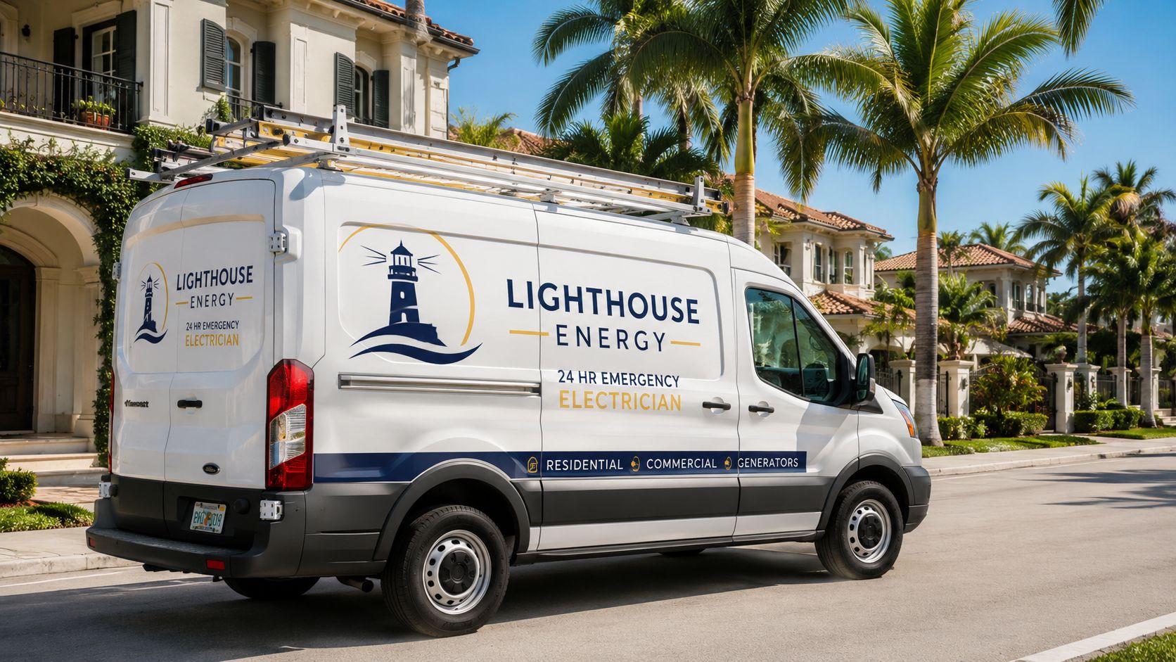 24 hour emergency electrician palm beach county service van 24 Hour Emergency Electrician Palm Beach County It's late, the house is dim, and something doesn't feel right. Maybe half the lights are out, the panel is buzzing, an outlet smells hot, or the air conditioner quit during a humid Palm Beach County night. In that moment, you don't need marketing language. You need a calm answer, a safe next step, and a clear way to tell whether this is your electrician's problem or your utility's. A white Lighthouse Energy van parked on a sunny street in front of a luxury residential estate.