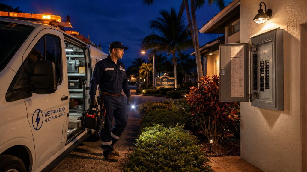 24 hour emergency electrician west palm beach professional electrician 24 Hour Emergency Electrician West Palm Beach: Now If your power is out in West Palm Beach, the first move is not to start flipping breakers until you know whether you're dealing with a utility outage, a tripped main, or a real in-home hazard. Florida has seen outages on a massive scale, including 6.7 million customers during Hurricane Irma and 487,800 customers without power in Palm Beach County during Hurricane Wilma, so keep the power off until you sort out which kind of problem you have (Florida outage data and storm restoration context). 24 hour emergency electrician west palm beach professional electrician 24 Hour Emergency Electrician West Palm Beach: Now If your power is out in West Palm Beach, the first move is not to start flipping breakers until you know whether you're dealing with a utility outage, a tripped main, or a real in-home hazard. Florida has seen outages on a massive scale, including 6.7 million customers during Hurricane Irma and 487,800 customers without power in Palm Beach County during Hurricane Wilma, so keep the power off until you sort out which kind of problem you have (Florida outage data and storm restoration context).