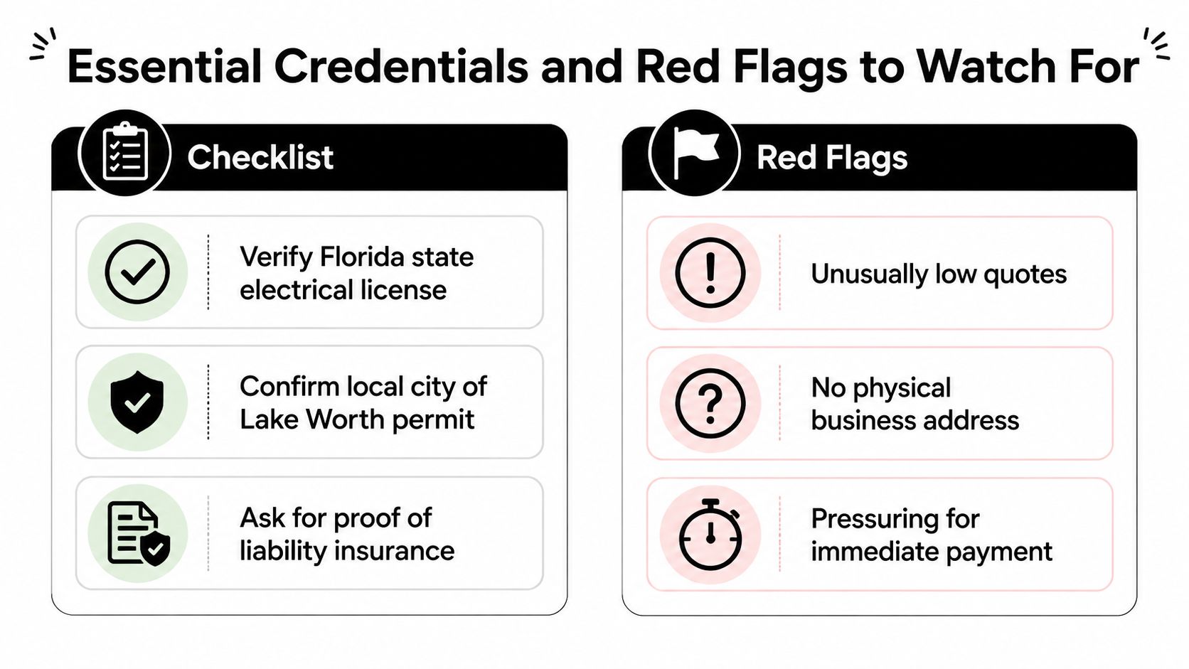 best residential electrician lake worth fl electrical checklist Best Residential Electrician Lake Worth FL: 2026 Guide You're standing in the kitchen of an older Lake Worth home when the breaker trips again. The lights flicker, the refrigerator shuts off, and someone mentions adding an EV charger next month. The first electrician who answers may be able to restore power, but that doesn't mean they can evaluate the panel, document the work, obtain the right permit, and leave the property ready for its next electrical demand. A professional checklist detailing essential credentials and red flags when hiring a residential electrician in Florida.