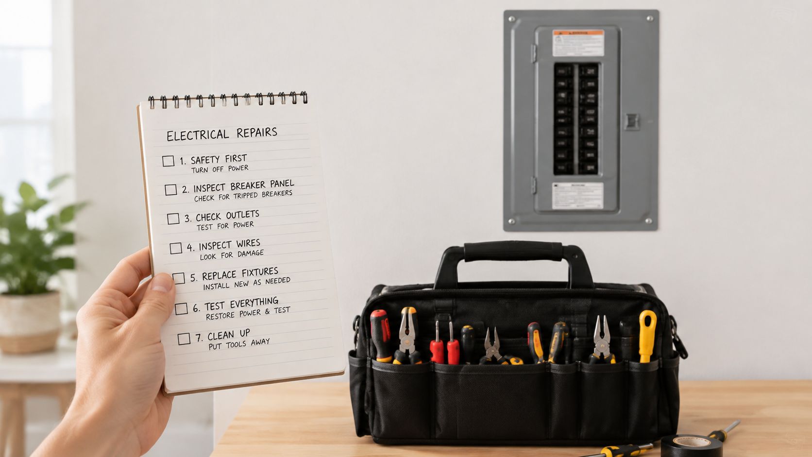 electrical repair cost electrical repairs Electrical Repair Cost: A Homeowner's Complete Guide A typical small electrical repair cost lands around $150 to $400, and a licensed electrician's average hourly rate is $135 HomeFixx pricing data. If a quote for a dead outlet, switch, or breaker swap comes in inside that band, you're usually looking at a normal service call, not a rip-off. A person holds a checklist titled Electrical Repairs in front of an open toolbox and breaker panel.