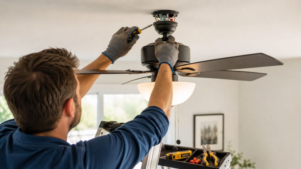 how to install ceiling fan with light electrician installing How to Install Ceiling Fan with Light The cleanest way to think about how to install ceiling fan with light is to divide the job into four checkpoints: how to install ceiling fan with light electrician installing How to Install Ceiling Fan with Light The cleanest way to think about how to install ceiling fan with light is to divide the job into four checkpoints: