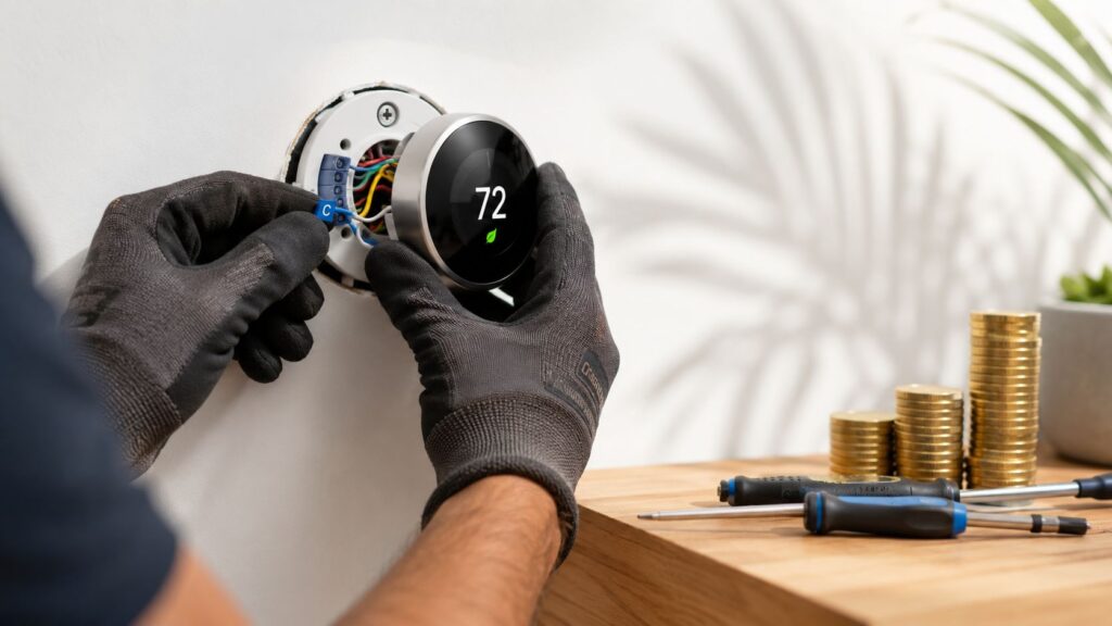 smart thermostat installation cost thermostat installation Smart Thermostat Installation Cost: 2026 Pricing Guide In 2026, the typical smart thermostat installation cost runs from $200 to $500, with an average of about $350. That sounds manageable until you find out the final bill can jump fast when the wiring is old, the system is multi-zone, or the thermostat needs a C-wire.