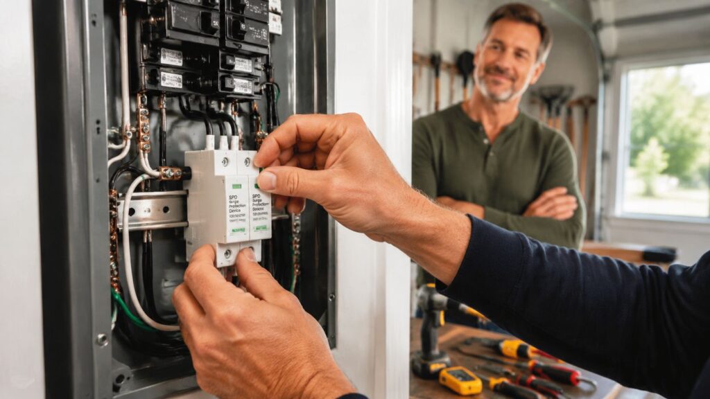 whole home surge protection installation electrical repair Whole Home Surge Protection Installation: A Homeowner’s Usually, it protects only what's plugged directly into it, and only at that receptacle. Whole home surge protection installation starts at the electrical service, where a properly listed surge protective device, or SPD, can protect the home's branch circuits as part of a coordinated system. The installation still depends on panel compatibility, grounding, conductor routing, code requirements, and the equipment connected downstream. whole home surge protection installation electrical repair Whole Home Surge Protection Installation: A Homeowner’s Usually, it protects only what's plugged directly into it, and only at that receptacle. Whole home surge protection installation starts at the electrical service, where a properly listed surge protective device, or SPD, can protect the home's branch circuits as part of a coordinated system. The installation still depends on panel compatibility, grounding, conductor routing, code requirements, and the equipment connected downstream.