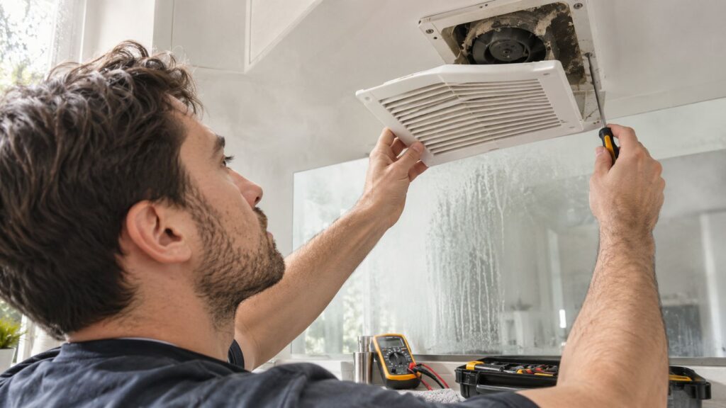 bathroom exhaust fan not working repair technician Bathroom Exhaust Fan Not Working: How to Fix It A bathroom exhaust fan not working is more than an irritating household fault. Modern ventilation practice assumes that bathrooms have local exhaust vented outdoors, commonly at 50 CFM intermittently or 20 CFM continuously, with a typical maximum sound rating of 3.0 sones under the referenced residential guidance. California's indoor-air-quality and mechanical-ventilation requirements also specify outdoor local exhaust for bathrooms. bathroom exhaust fan not working repair technician Bathroom Exhaust Fan Not Working: How to Fix It A bathroom exhaust fan not working is more than an irritating household fault. Modern ventilation practice assumes that bathrooms have local exhaust vented outdoors, commonly at 50 CFM intermittently or 20 CFM continuously, with a typical maximum sound rating of 3.0 sones under the referenced residential guidance. California's indoor-air-quality and mechanical-ventilation requirements also specify outdoor local exhaust for bathrooms.