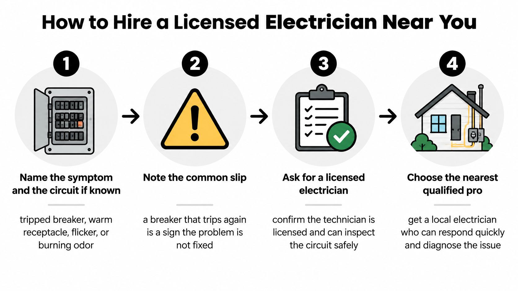 An infographic detailing a four-step process on how to find and hire a professional local electrician.